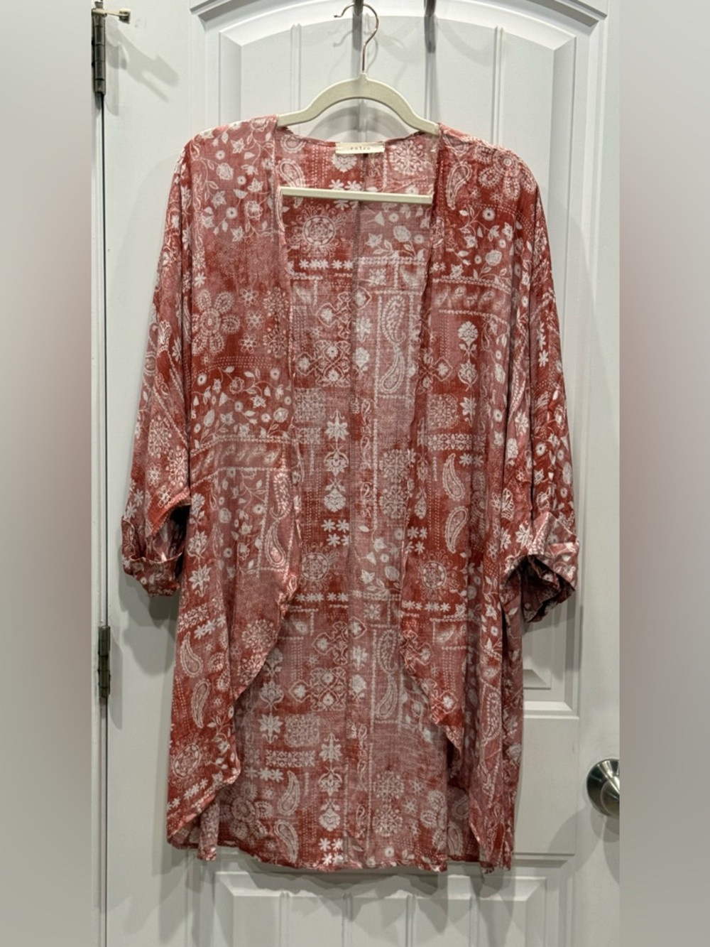 entro Women’s Size Large Rust Red Boho Open Front Kimono EUC